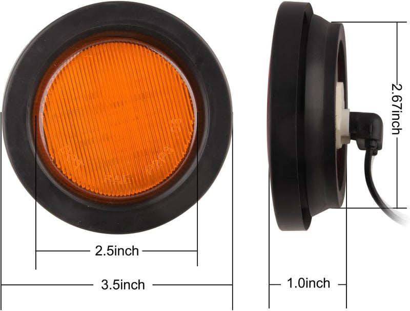 Partswcgg 2.5" Round Amber Led Marker Lights 13LED, 10Pcs 2.5 Inch Round Led Trailer Marker Lights Clearance Lamps Sealed Flush Mount w/Rubber Grommets and 2 Prong Trailer Wire Pigtails Waterproof 12V - Image 2